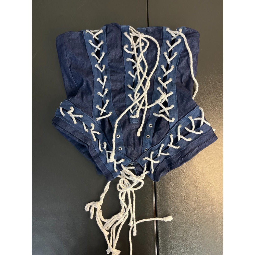 Love‎ Highlight Navy Lace Up Sleeveless Corset Top White Size Small